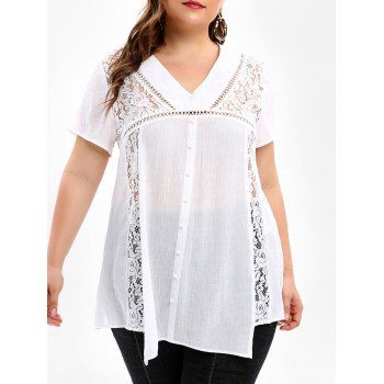 

Plus Size Lace Insert Sheer Blouse, Milk white