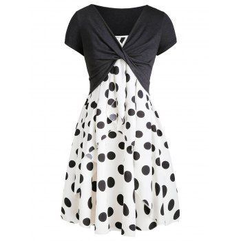 

Vintage Polka Dot Overlap Cami Dress and Twisted Crop Top Twinset, Black