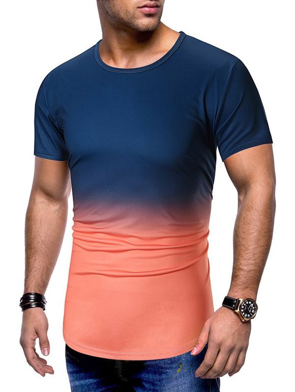 T-shirt Ombre Imprimé à Manches Courtes - Cadetblue XL