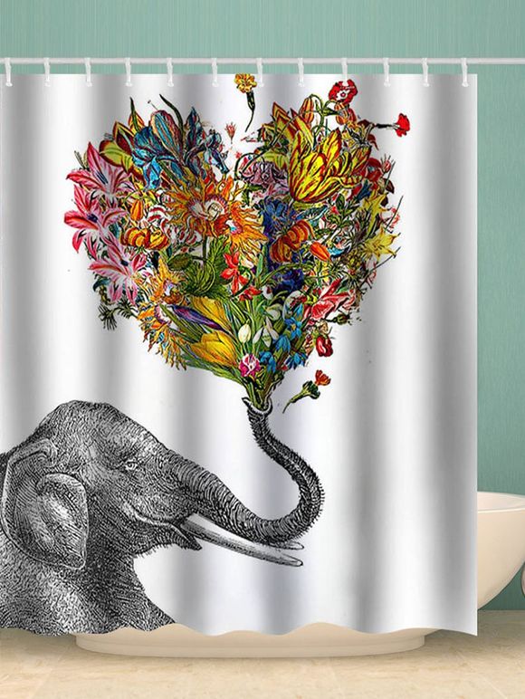 Rideau de Douche Imperméable Fleur Eléphant et Cœur - multicolor W71 X L71 INCH