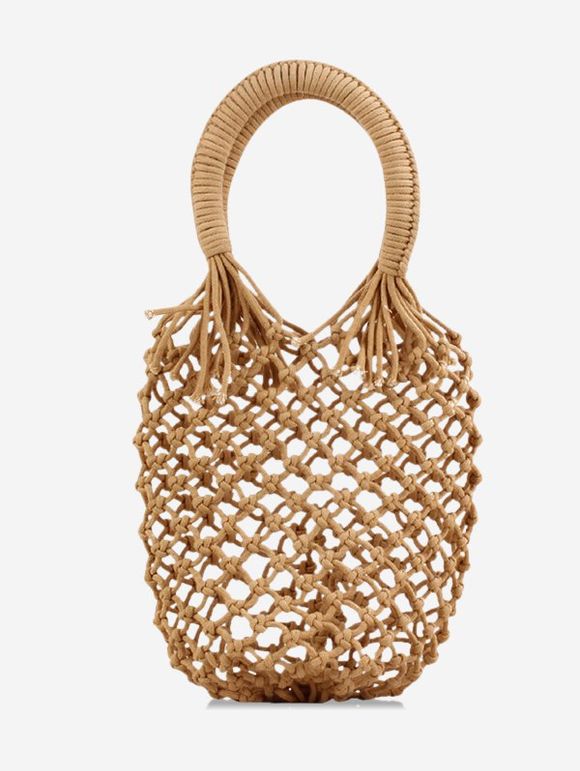 Summer Solid Knitted Handmade Handbag - LIGHT BROWN 