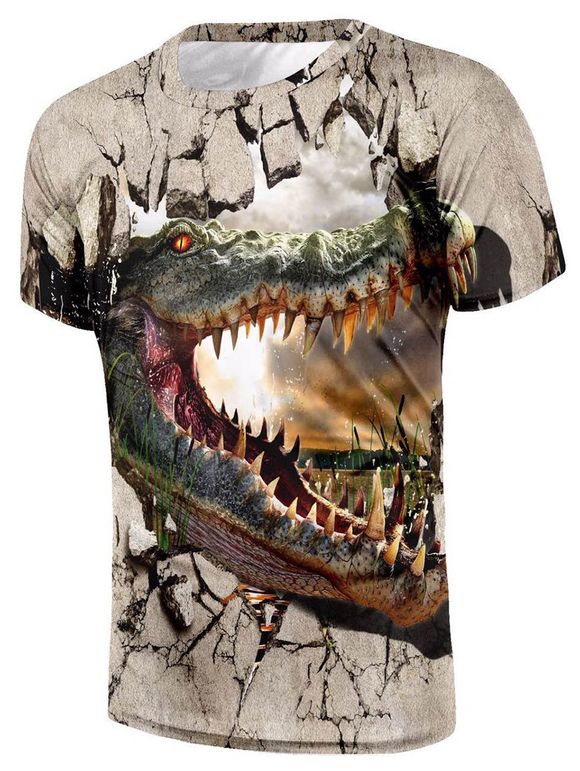 T-shirt 3D Dinosaure Imprimé à Manches Courtes - multicolor A XL