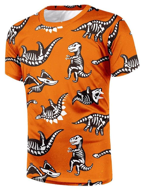 T-shirt Motif de Dinosaure à Manches Courtes - Jaune d'Abeille XL