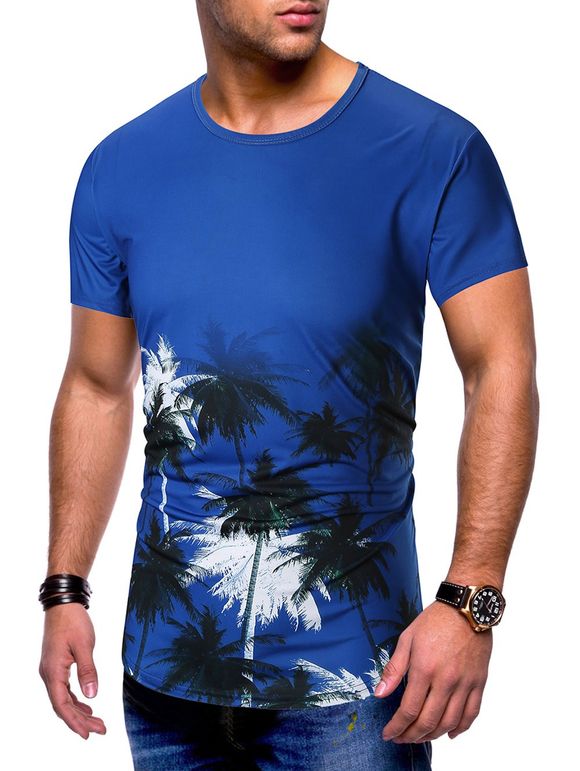 T-shirt Cocotier Palmier Imprimés à Manches Courtes - Bleu XL