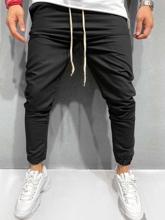 Pantalon de Jogging en Couleur Unie à Cordon Design - Noir L