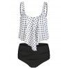 Tummy Control Tankini Swimsuit Striped Print Swimwear U Neck Mix and Match Summer Beach Bathing Suit - RED M