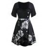 T-shirt Haut Bas Fleuri Imprimé de Grande Taille - Noir L