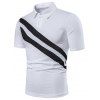 T-shirt Rayure Diagonale à Col Chemise - Blanc 2XL