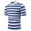 T-shirt Demi-Bouton à Rayure Large - Bleu Marine 2XL