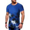 T-shirt Cocotier Palmier Imprimés à Manches Courtes - Bleu 3XL