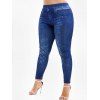 Legging Moulant 3D Jean Imprimé de Grande Taille - Bleu Cobalt L