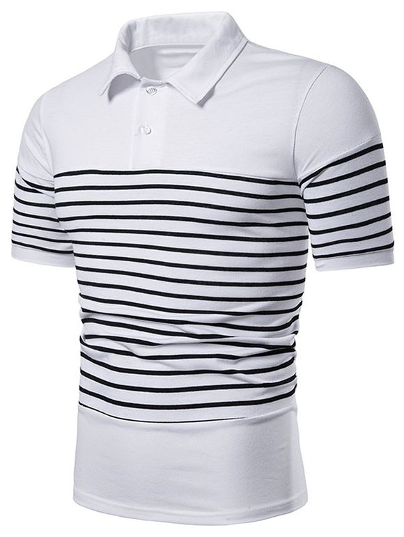 T-shirt Rayé Bicolore à Manches Courtes - Blanc 2XL