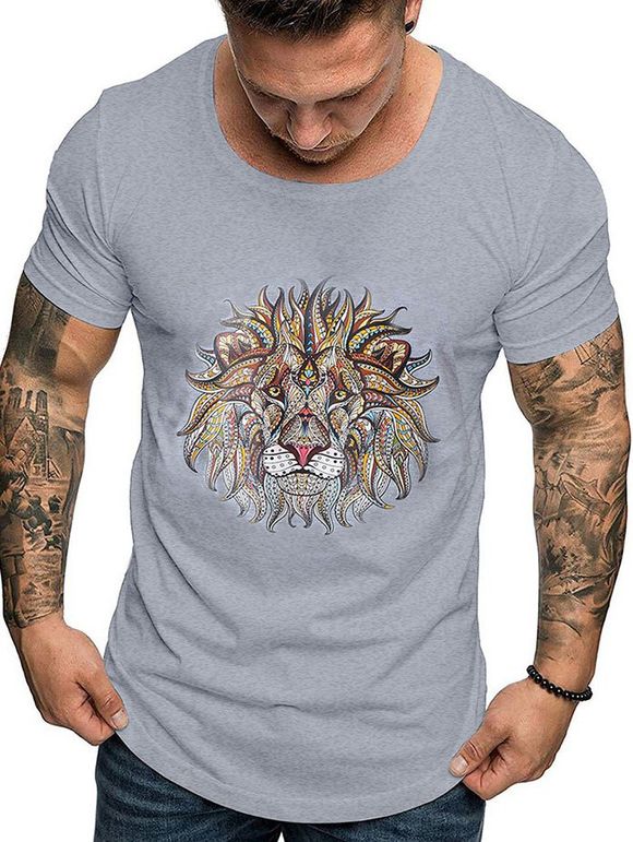 T-shirt Lion Imprimé à Manches Courtes - Nuage Gris XL