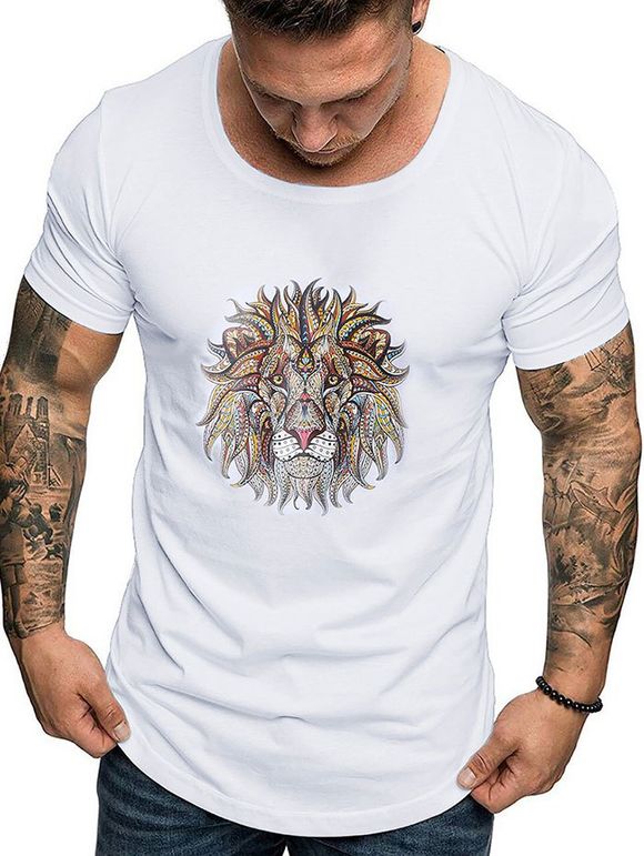 T-shirt Lion Imprimé à Manches Courtes - Blanc M