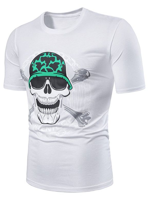 T-shirt à Manches Courtes à Imprimé Crâne pour Hommes - Blanc 2XL