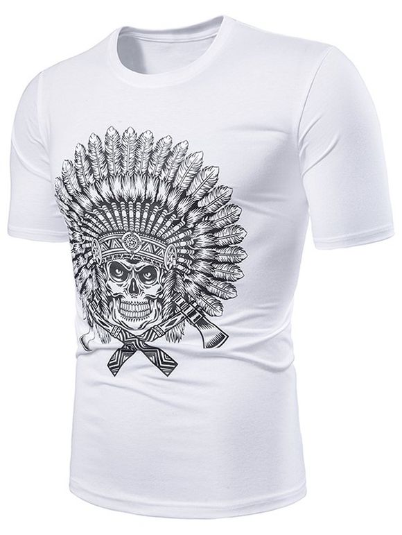 T-shirt à manches courtes à imprimé crâne indien - Blanc 2XL