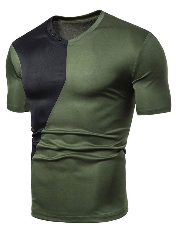 T-shirt en Blocs de Couleurs Design à Manches Courtes - Vert Armée XL