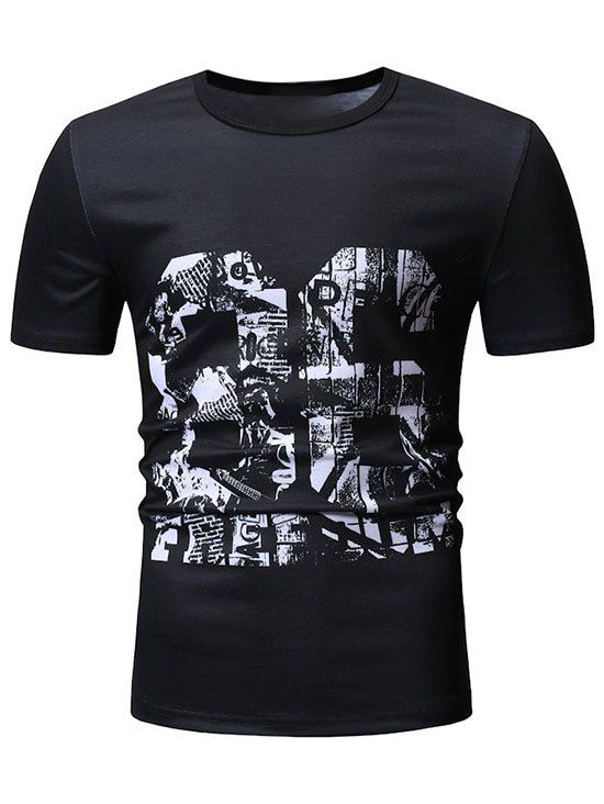 T-shirt Imprimé Design à Manches Courtes - Noir 3XL