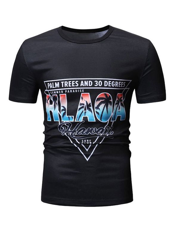 T-shirt Décontracté Graphique Imprimé à Col Rond - Noir XL