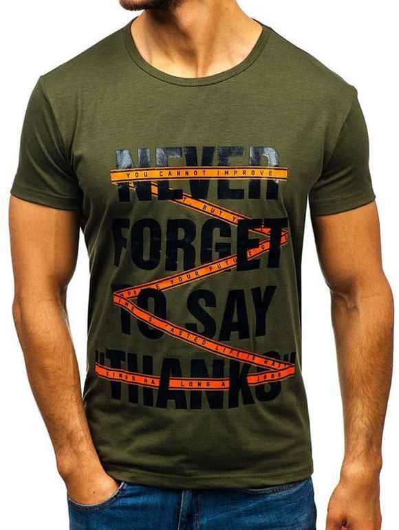 T-shirt Décontracté Lettre Imprimée à Manches Courtes - Vert Armée XL