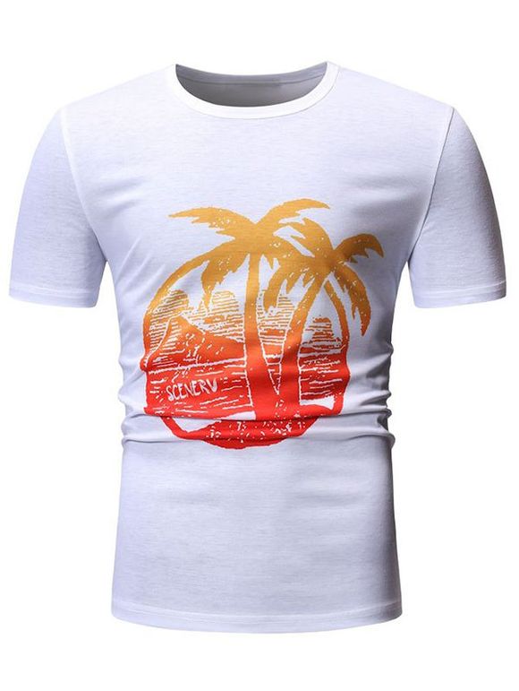 T-shirt Motif de Cocotier à Manches Courtes - Blanc 3XL