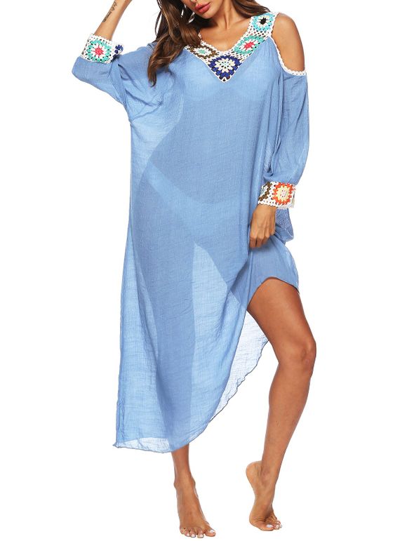 Robe Couverture Asymétrique Panneau au Crochet - Ciel Bleu Foncé ONE SIZE