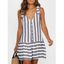 Striped Plunge A Line Tank Dress - WHITE S