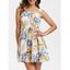 Square Neck Leaves Print Flare Dress - multicolor M