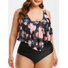 Ensemble de Tankini Fleuri Feuille à Taille Haute de Grande Taille - multicolor 5X