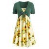 Robe à Imprimé Tournesol Nouée en Avant de Grande Taille Deux Pièces - multicolor C 2X