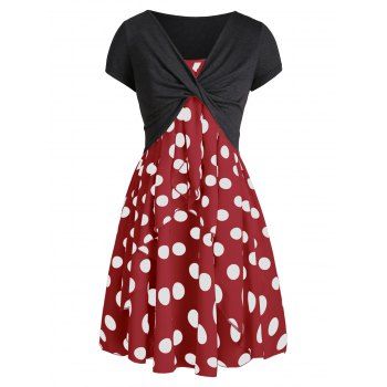 

Vintage Polka Dot Overlap Cami Dress and Twisted Crop Top Twinset, Lava red