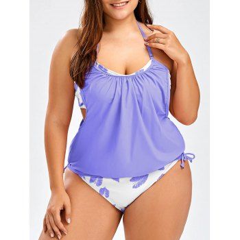 

Leaf Plus Size Halter Tankini Swimsuits, Light slate blue