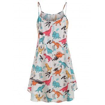 

Plus Size Dinosaur Print Ruffled Dress With Twist Top, Gray