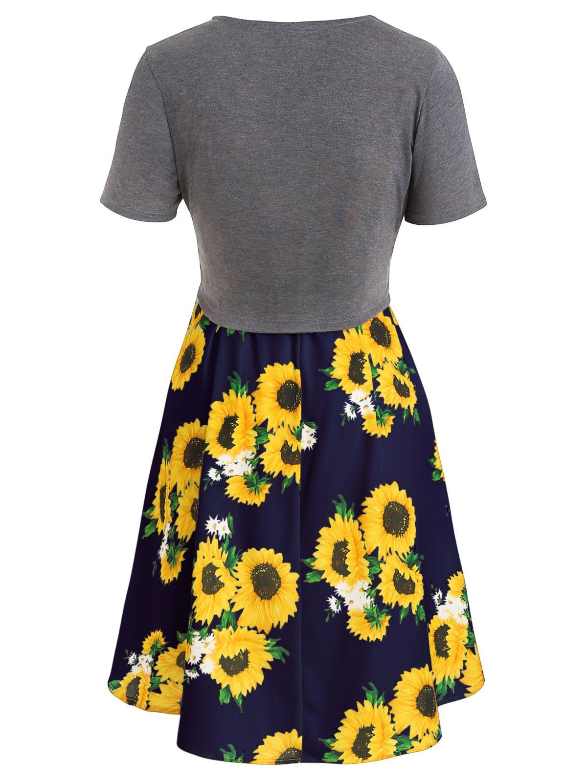 32 Off 2020 Plus Size Sunflower Print Dress With Front Knot Top
