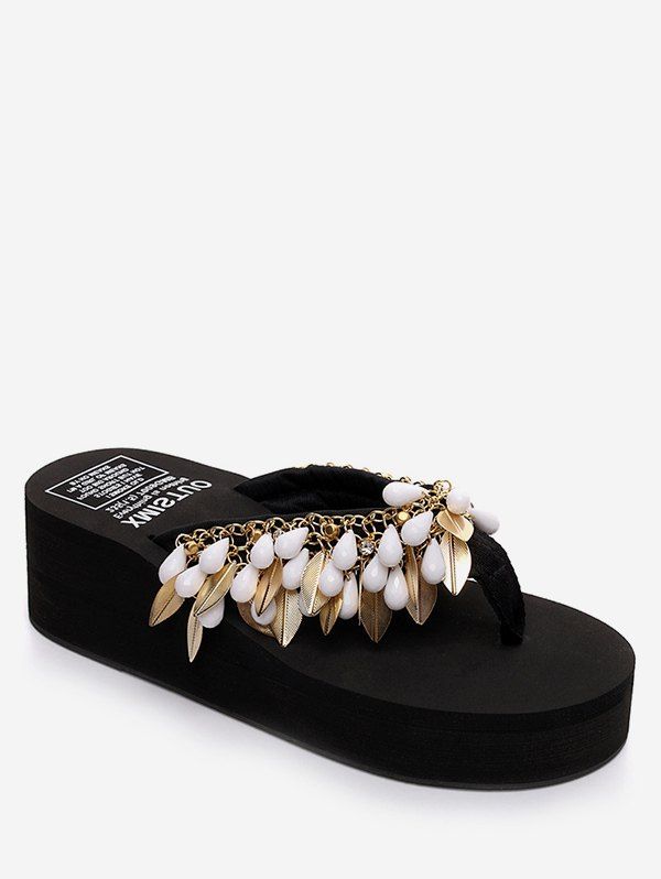 [41% OFF] 2021 Fringe Decor Platform Thong Slides In WHITE | DressLily