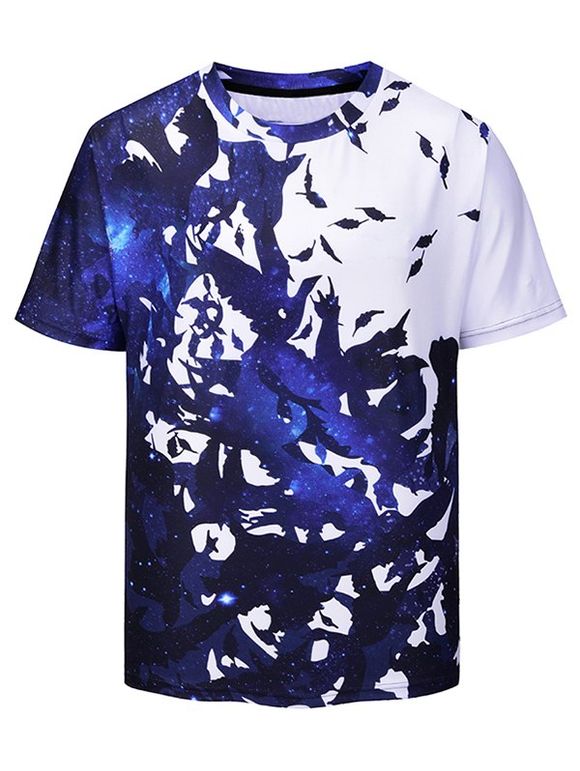 T-shirt Ciel Etoilé Imprimé à Manches Courtes - Bleu XL