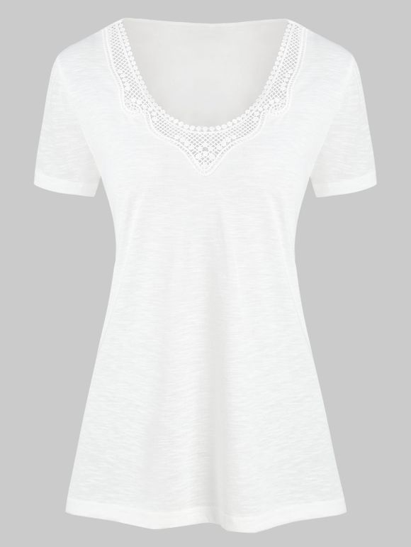 T-shirt Tunique Panneau au Crochet à Manches Courtes - Blanc XL