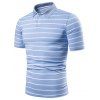 T-shirt Rayé Mince à Col Chemise - Bleu de Ciel 2XL