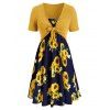 Robe à Imprimé Tournesol Nouée en Avant de Grande Taille Deux Pièces - multicolor G 5X