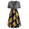 Robe à Imprimé Tournesol Nouée en Avant de Grande Taille Deux Pièces - multicolor H 5X