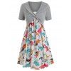Robe à Imprimé Dinosaure de Grande Taille avec Haut Tordu Deux Pièces - Gris 2X