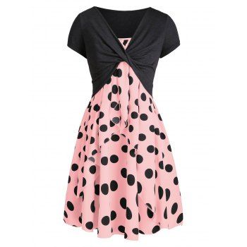 

Vintage Polka Dot Overlap Cami Dress and Twisted Crop Top Twinset, Rose