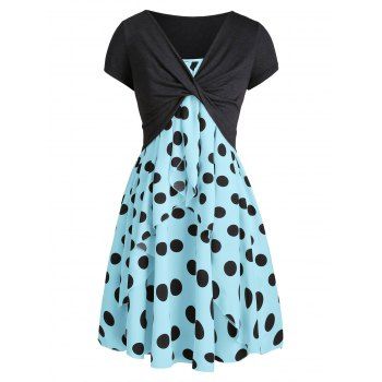 

Vintage Polka Dot Overlap Cami Dress and Twisted Crop Top Twinset, Light blue