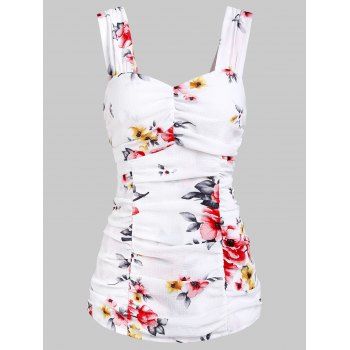 

Ruched Flower Sweetheart Neck Tank Top, White