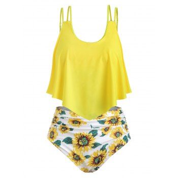 

Sunflower Contrast Overlay Plus Size Tankini Set, Yellow