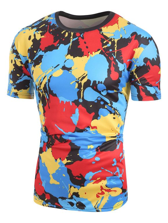 T-shirt Peinture Eclaboussée Design à Manches Courtes - multicolor A XL