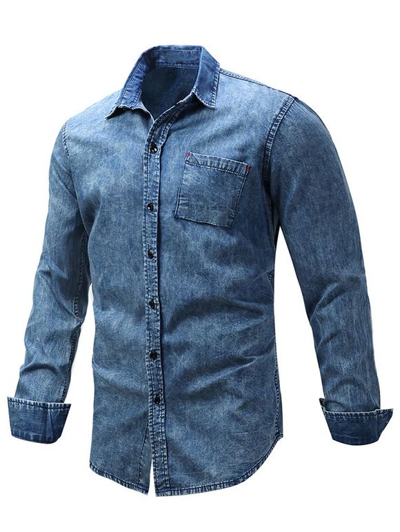 Chemise avec Poche à Manches Longues en Denim - Bleu Toile de Jean L