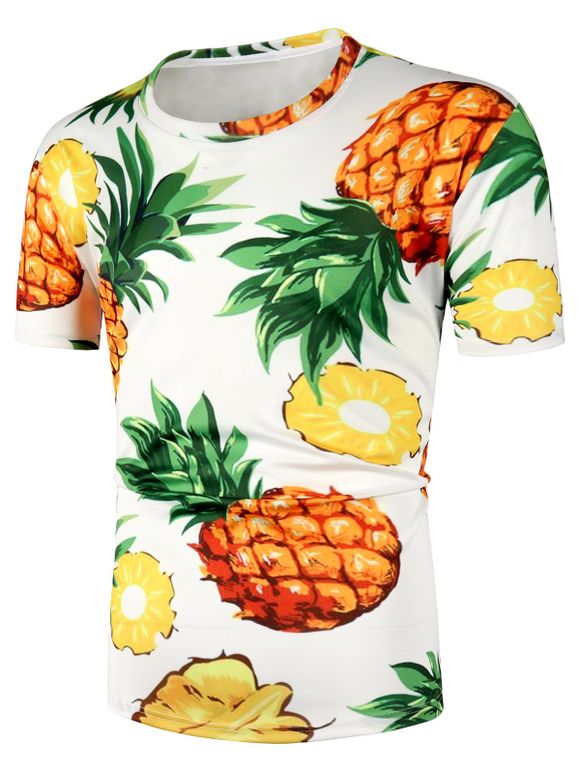 T-shirt Motif d'Ananas à Manches Courtes - Blanc 2XL