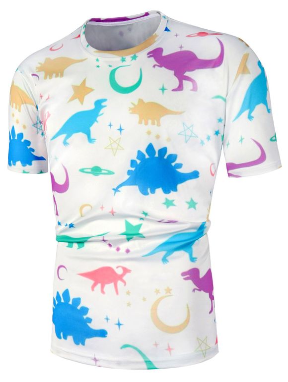T-shirt Etoile et Dinosaure Imprimés à Manches Courtes - Blanc 2XL