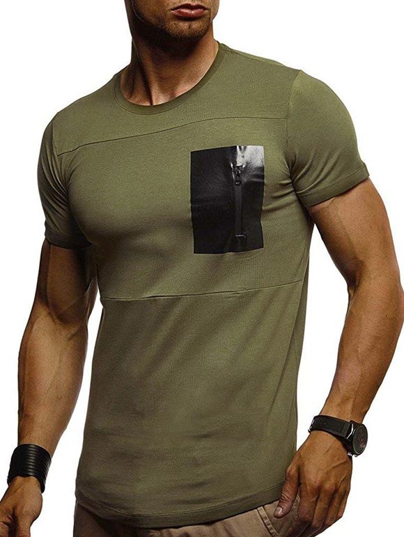 T-shirt Décontracté Décoré de Zip à Manches Courtes - Vert Armée 2XL